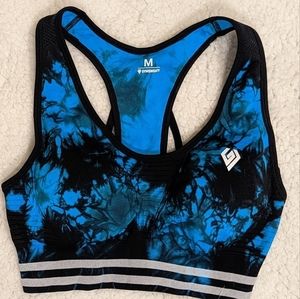 NWT GYMSWEATY Tie Dye Blossom Racerback ribbed padded sports bra size Medium